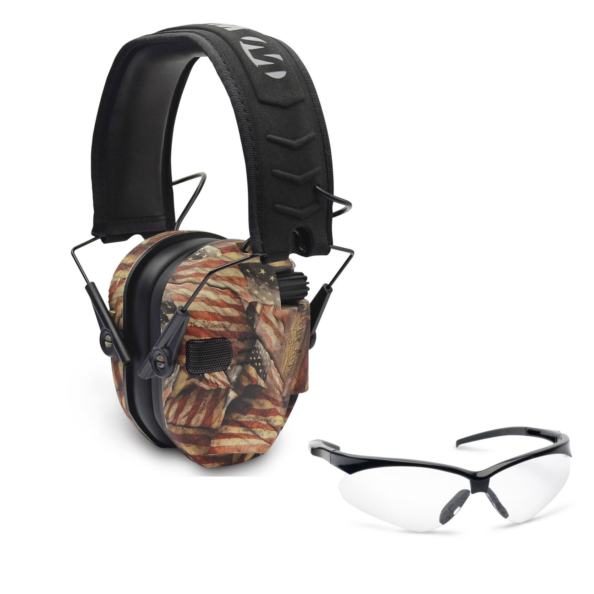 Back. Walkers - Walker’s Razor Slim Electronic Muff (American Flag) and Shooting Glasses (Clear) - Brown.