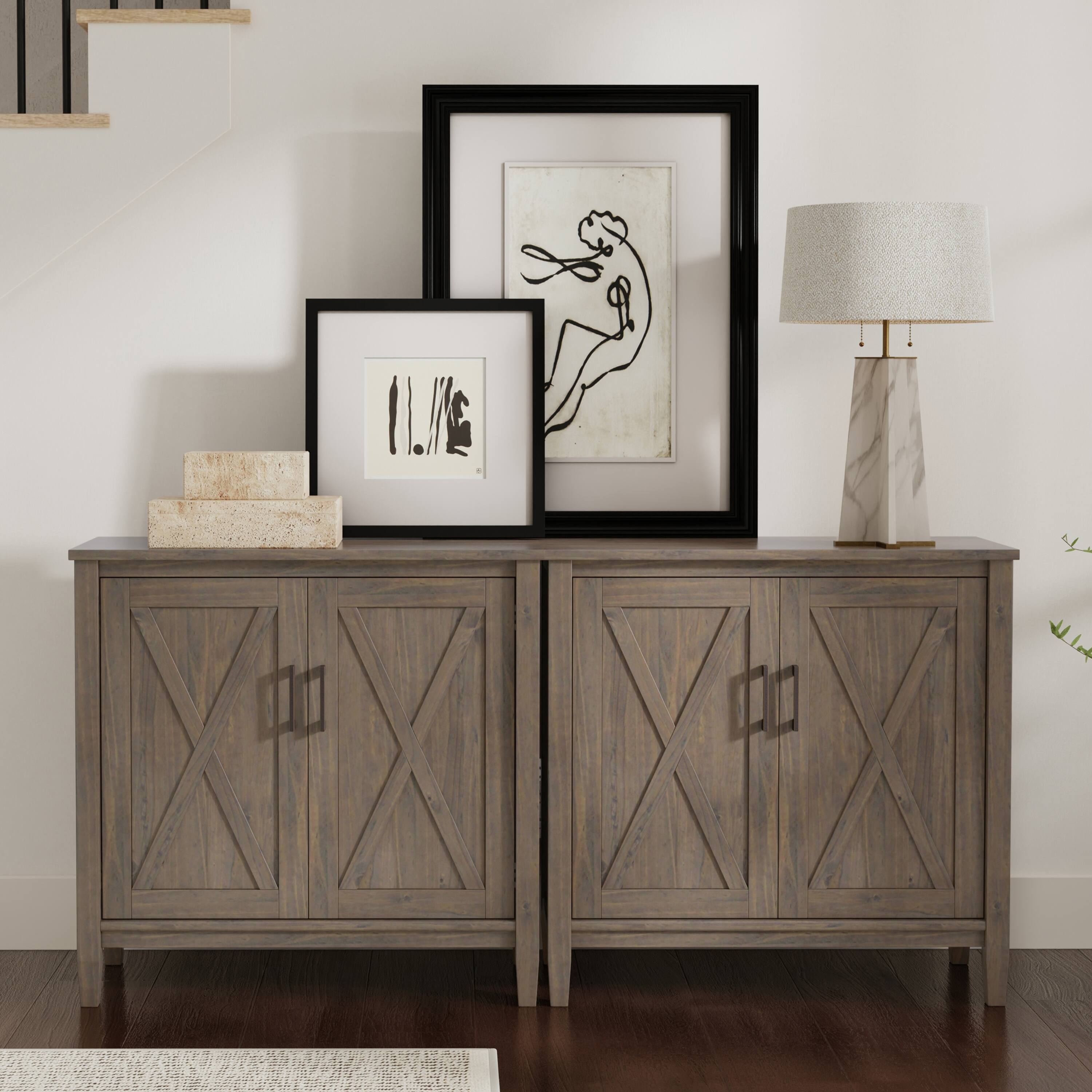 Angle. Simpli Home - Ela Solid Wood 32 inch Storage Cabinet in Smoky Brown (Set of 2) - Smoky Brown.
