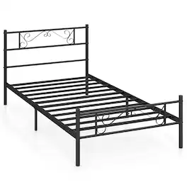 Costway - Twin Size Metal Bed Frame with Headboard & Footboard, No Box Spring Needed - Black