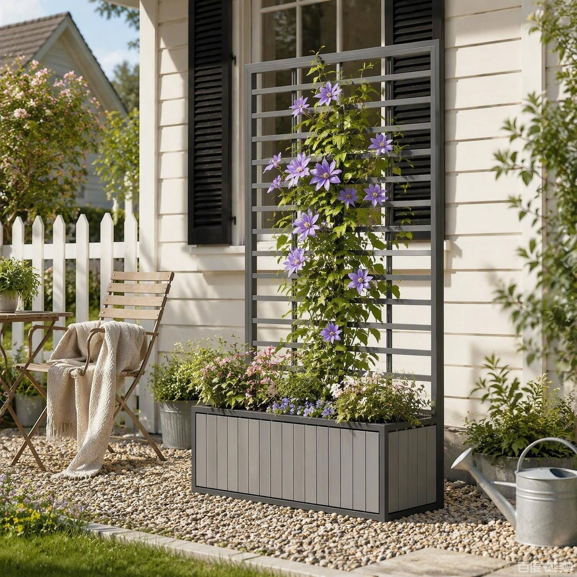 RYHNUYNE Acacia Wood Raised Garden Bed with Trellis for Climbing Plants ...