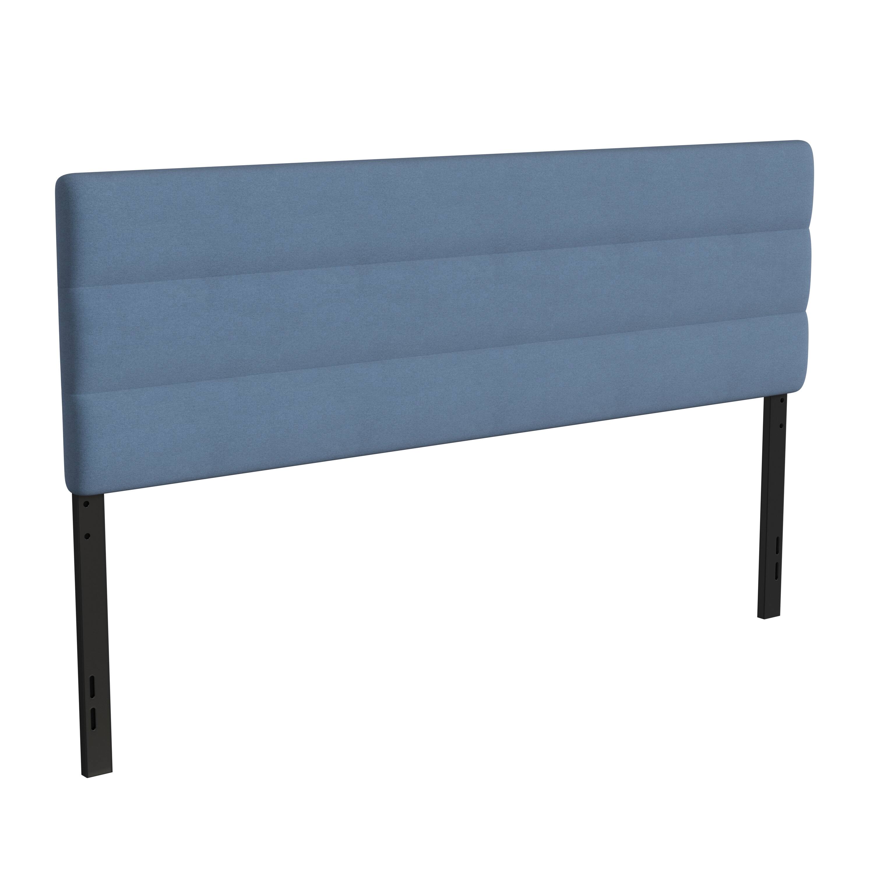 Alt View 1. Emma + Oliver - Gannon Modern Upholstered Headboard with Horizontal Line Stitching and Adjustable Height Rails - Blue.