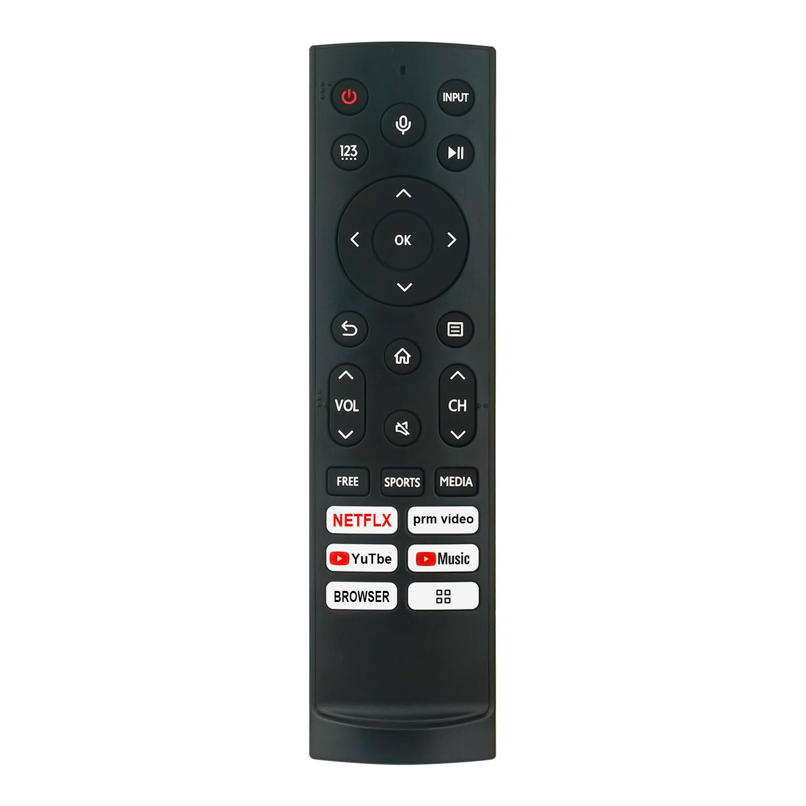 INPUT 123 OK VOL CH FREE SPORTS MEDIA NETFLIX prm video YouTube Music BROWSER
