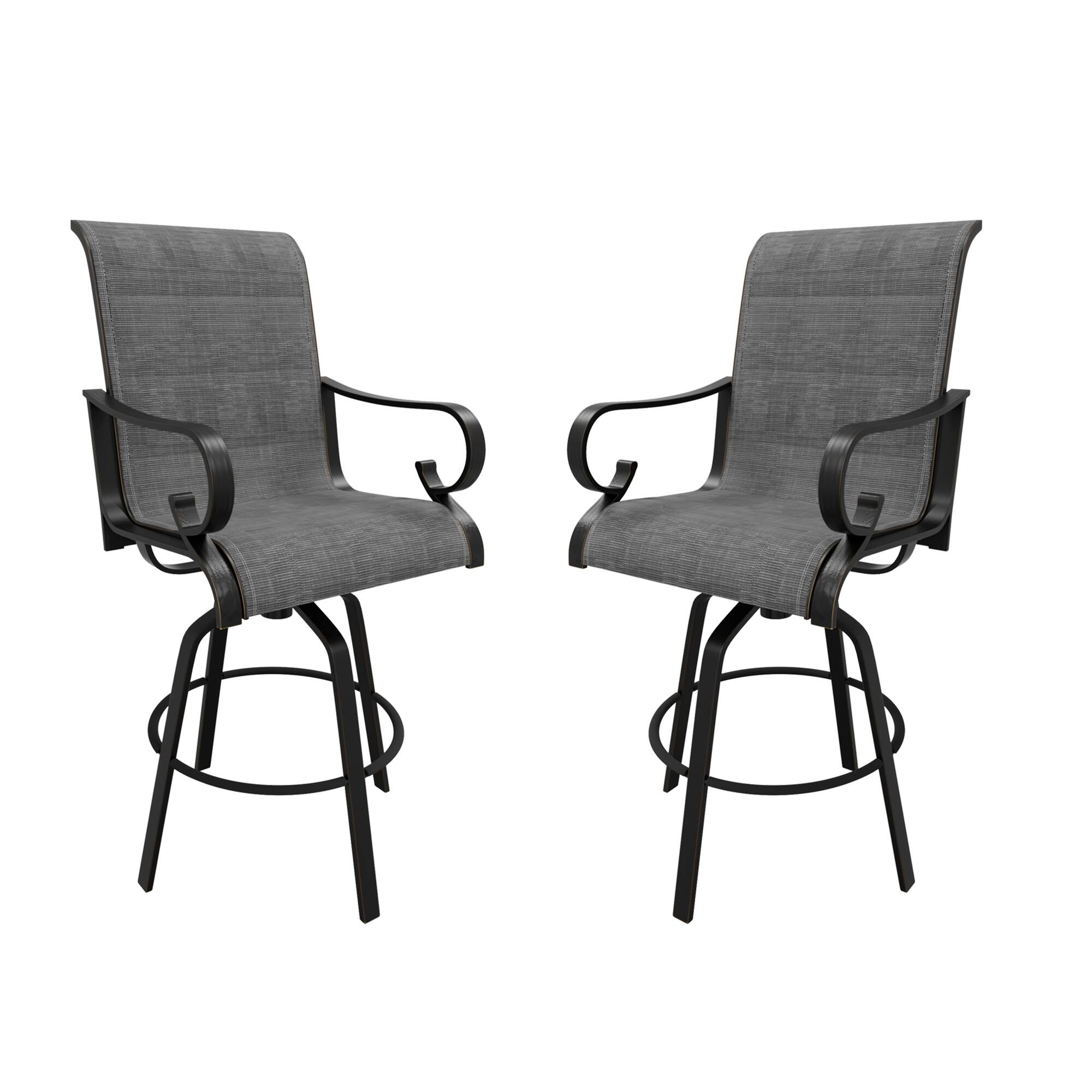 Mondawe - 2-Piece Outdoor Swivel Bar Stool Set with Ergonomic Design - Black+Grey