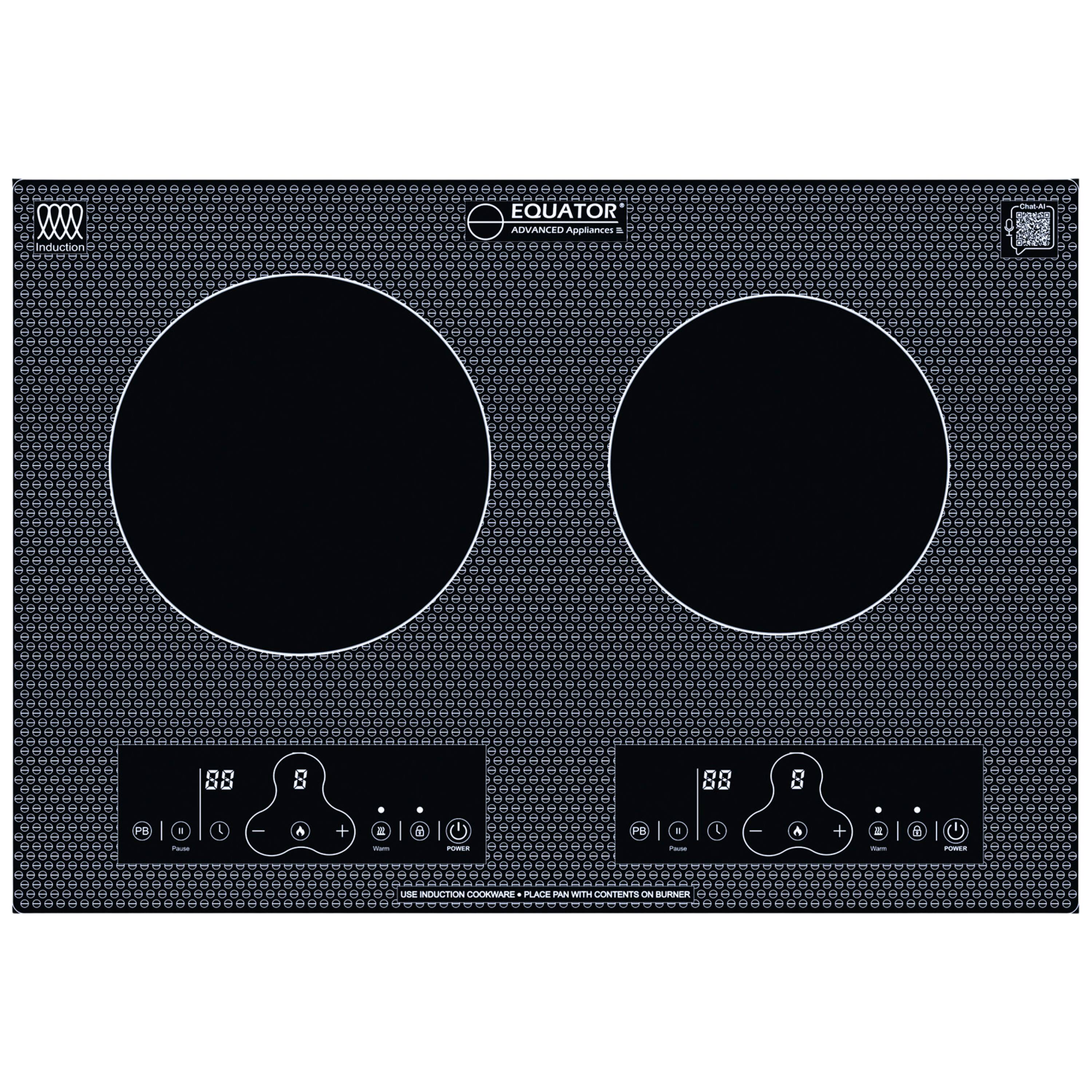 Equator - 20" Built-In/Freestanding | 2 Burner Induction Electric Cooktop Touch Control | Auto Power Sharing 110V - Black