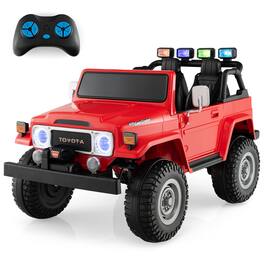 Costway - 2 Seater Ride On Truck Car 12V Licensed Toyota FJ40 RC w/ Laser Light & Music - Red