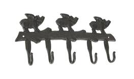 De Leon Collections - Rustic Cast Iron Flying Pigs 5 Hook Wall Rack Country Farmhouse Decor - Brown