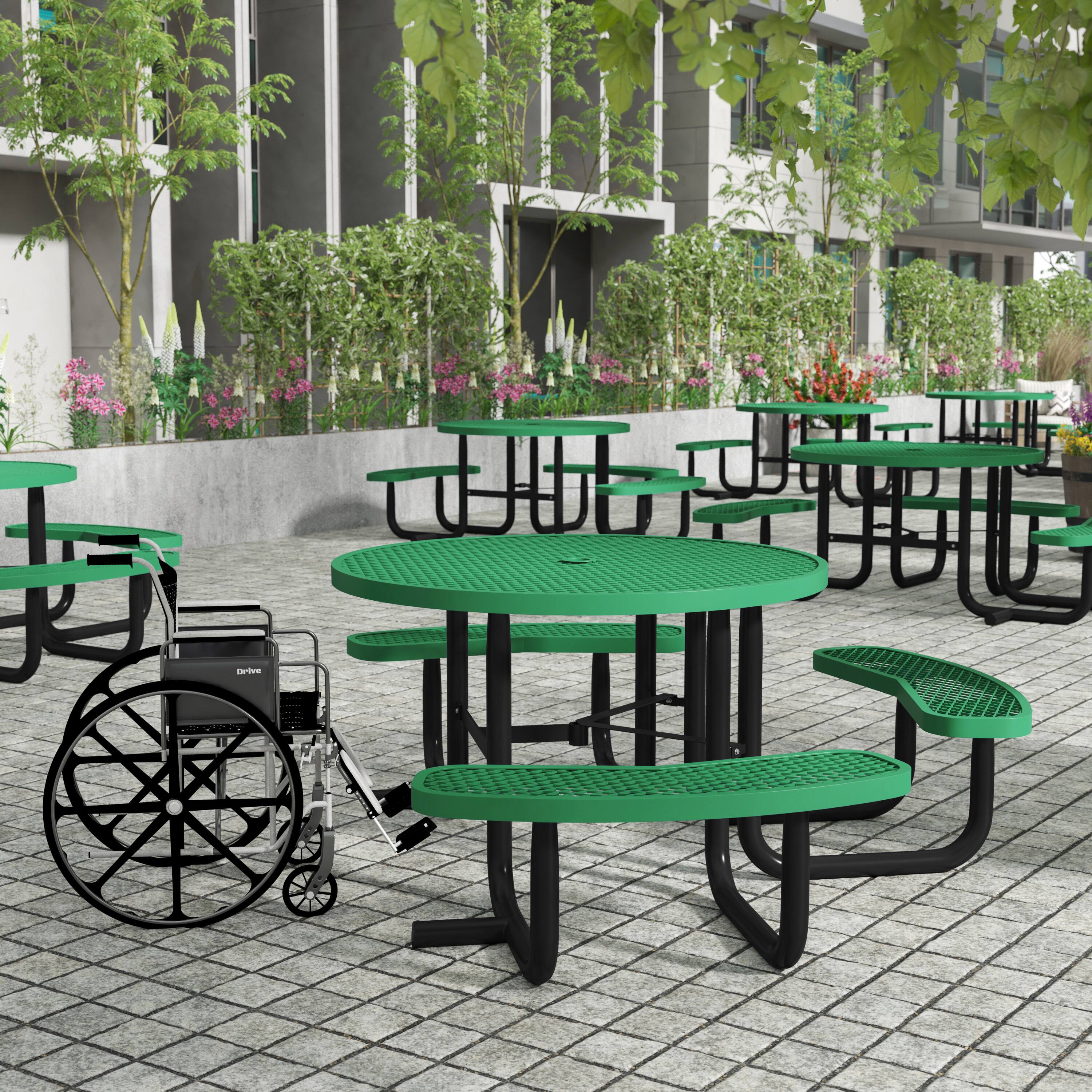 Alt View 1. Flash Furniture - Creekside 46" Round Wheelchair Accessible Commercial Outdoor Picnic Table with Heavy Gauge Expanded Metal Mesh Seats and - Green.