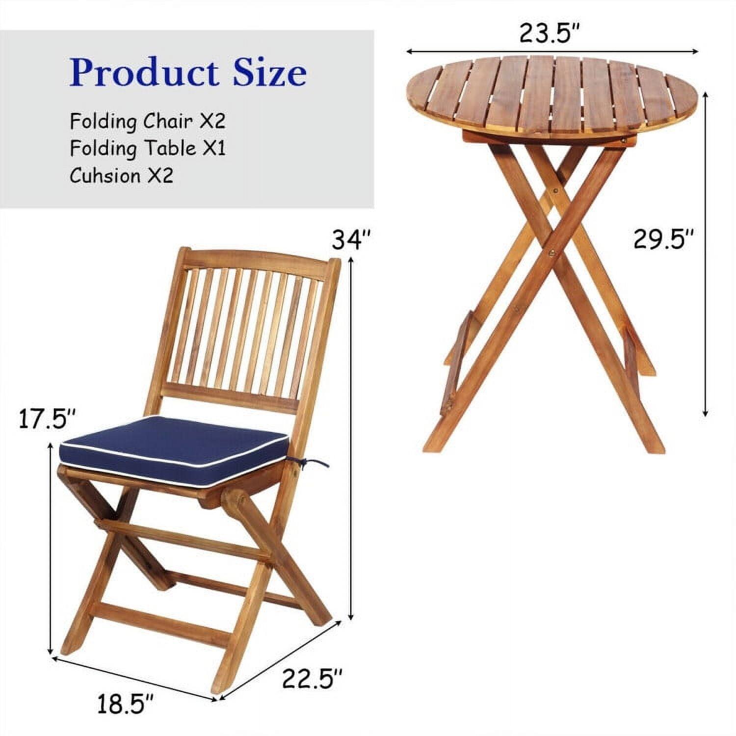 Product Size  
Folding Chair X2  
Folding Table X1  
Cushion X2  

23.5"  
34"  
29.5"  
17.5"  
18.5"  
22.5"