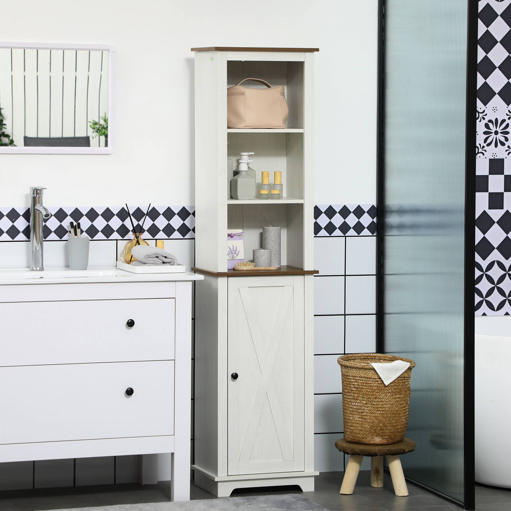 Alt View 1. Kleankin - Bathroom Cabinet, Tall Storage Cabinet with Door and Adjustable Shelves - White.