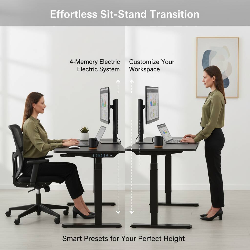Effortless Sit-Stand Transition

4-Memory Electric System

Customize Your Workspace

Smart Presets for Your Perfect Height