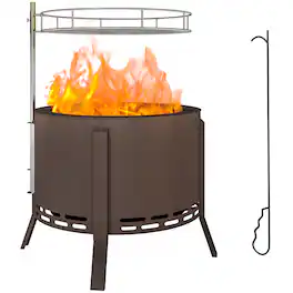 Outsunny - 2-in-1 Smokeless Fire Pit, BBQ Grill, 19" Portable Wood Burning Firepit with Cooking Grate and Poker - Bronze