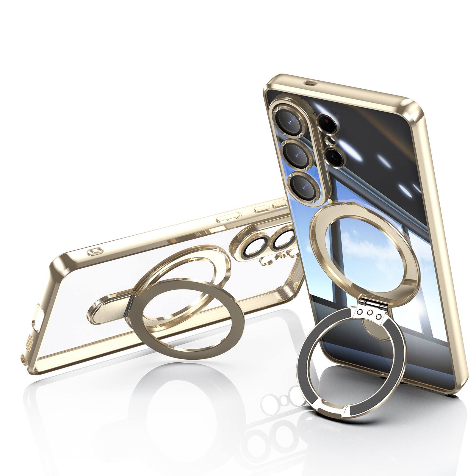 Alt View 2. Dteck - Clear Mag Safe Case for Samsung Galaxy S26 Ultra,Transparent Back Plated Bumper Shockproof Metal Stand Cover + Lens Film - Gold.
