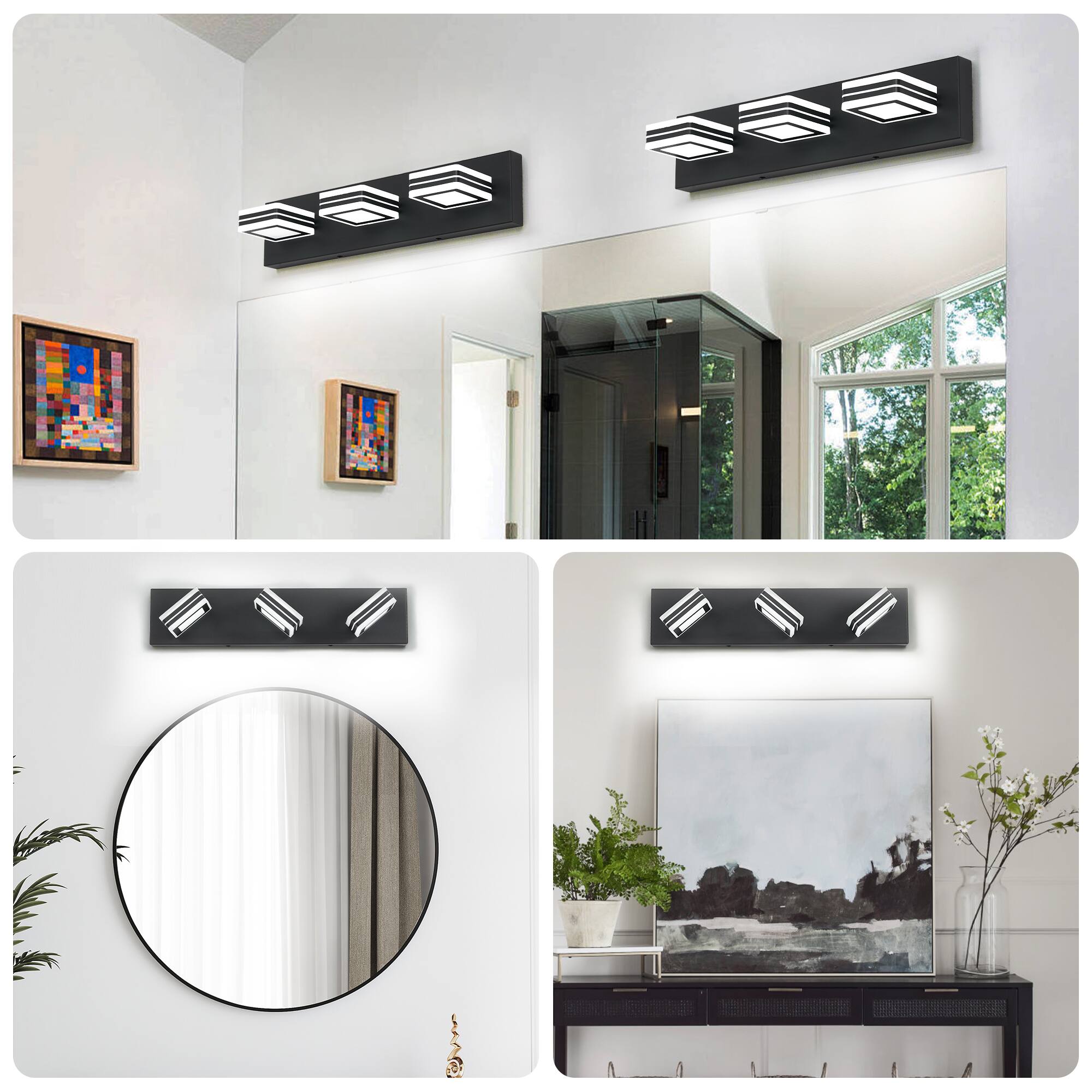 Back. APRILSOUL - Matte Black Vanity Light Fixtures 3 Lights Up and Down LED Modern Bathroom Vanity Lights Over Mirror Acrylic Black.