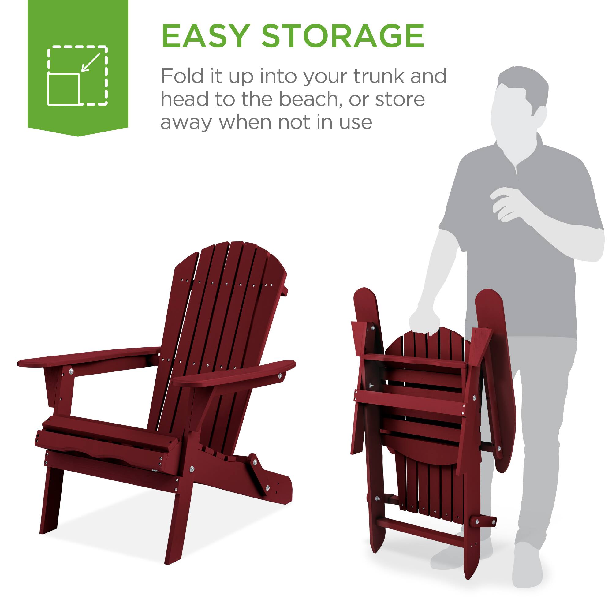 Best Choice Products Folding Adirondack Chair Outdoor, Wooden