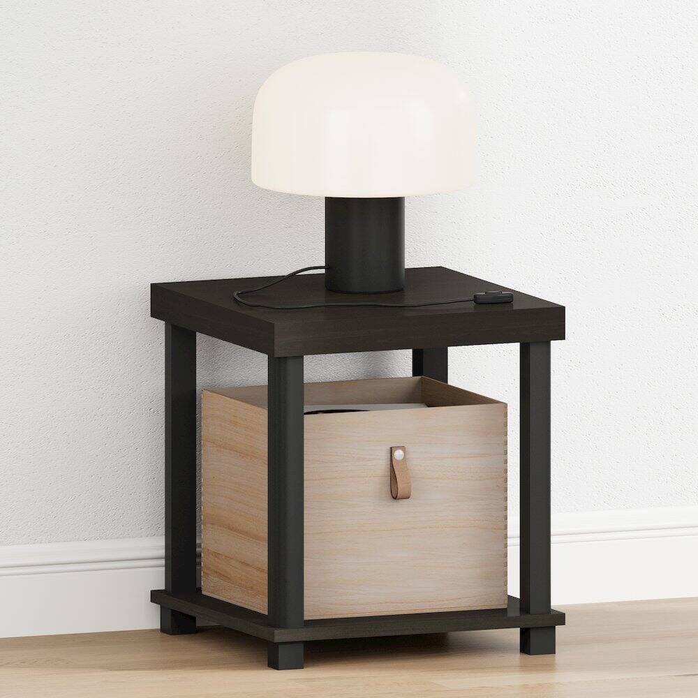 Angle. Furinno - TURN-N-TUBE Night Stand, 2-Tier Thick Tabletop Nightstand with Open Shelf, Toolless Assembly Side Table, Bedside Table - Espresso/Black.