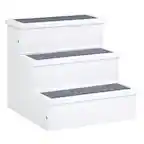 Front. Pawhut - 3 Step Wooden Carpeted Non Slip Pet Stairs Ramp for Cats and Small Dogs - White.