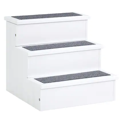 Front. Pawhut - 3 Step Wooden Carpeted Non Slip Pet Stairs Ramp for Cats and Small Dogs - White.