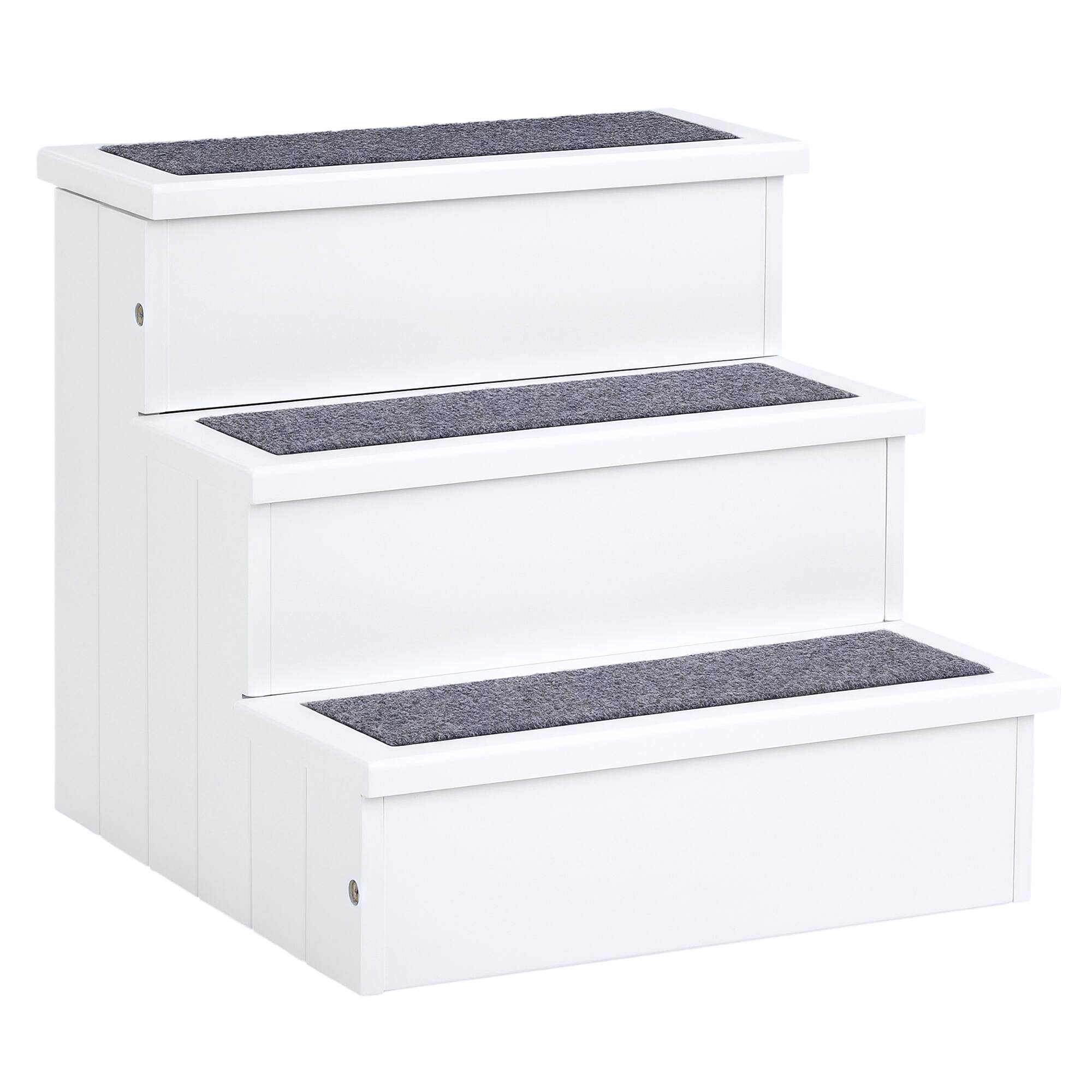 Front. Pawhut - 3 Step Wooden Carpeted Non Slip Pet Stairs Ramp for Cats and Small Dogs - White.