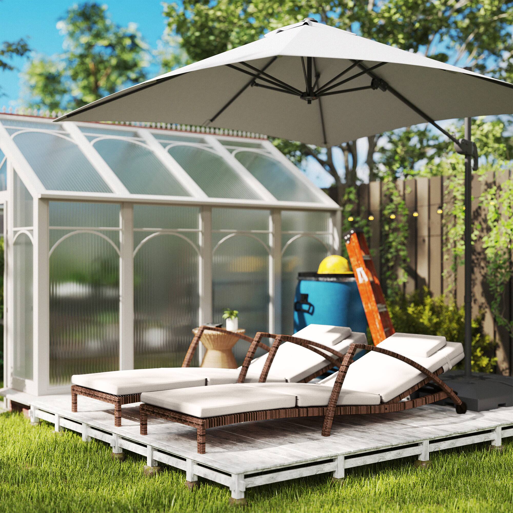 Alt View 8. Outsunny - Wicker Chaise Lounge Chair Outdoor Set of 2, 5-Position Adjustable Reclining Pool Lounge Chairs with Wheels - Beige.