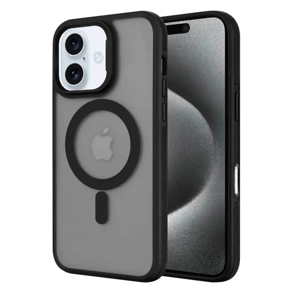 Front. Entronix - Entronix Magnetic iPhone 16 Case - Translucent Matte Finish with Rugged Edges - Black.