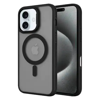 Front. Entronix - Entronix Magnetic Case for iPhone 16 Plus - Translucent Matte with Rugged Edges - Black.