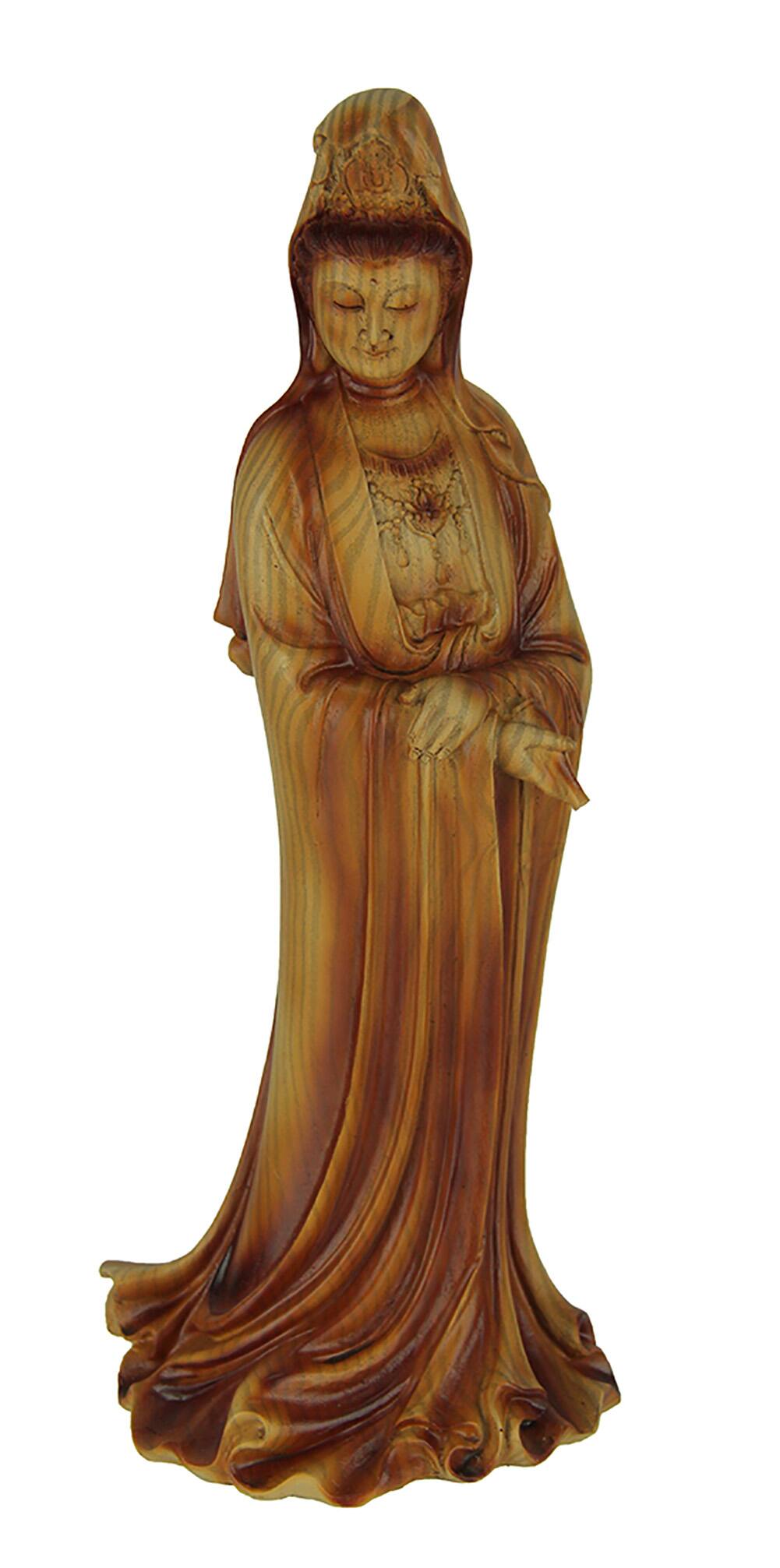 Front. Everspring Import Co. - Guanyin Goddess of Mercy Faux Carved Wood Look Statue - Tan.