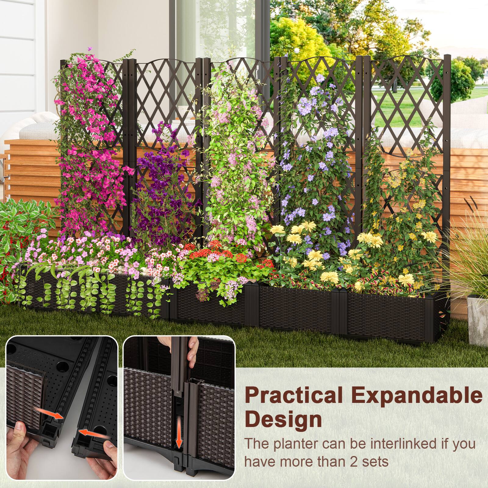 Practical Expandable Design  
The planter can be interlinked if you have more than 2 sets