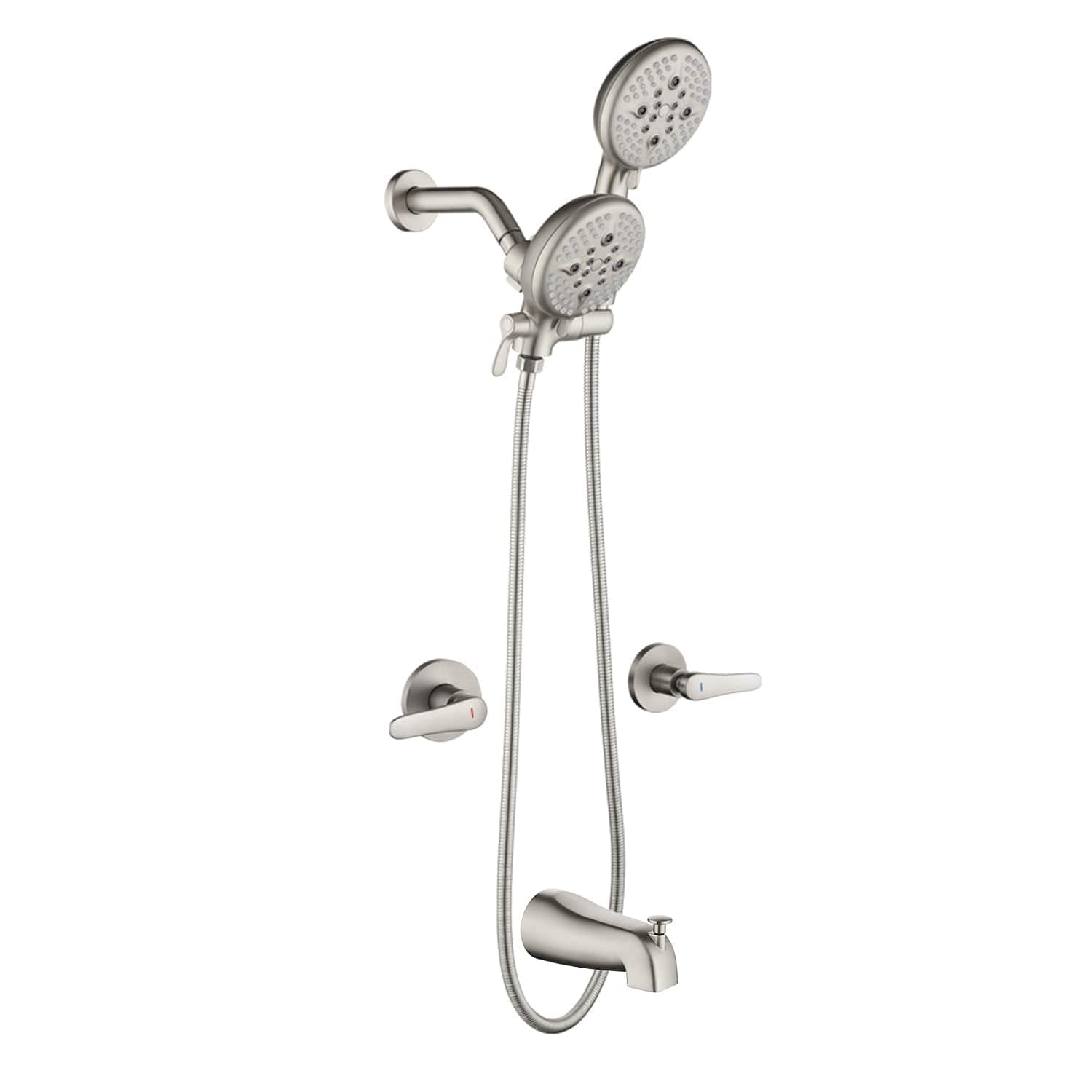 Boyel Living - Shower Set with Dual Handles 5 Function Dual ABS Shower Heads and Tub Spout - Brushed Nickel