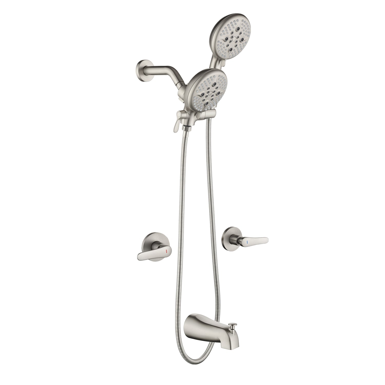 Front. Boyel Living - Brushed Nickel Shower Set with Dual Handles 5 Function Dual ABS Shower Heads and Tub Spout - Brushed Nickel.