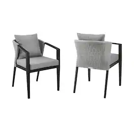 Armen Living - Palma Outdoor Patio Dining Chairs in Aluminum and Wicker with Gray Cushions - Set of 2 - Dark Gray
