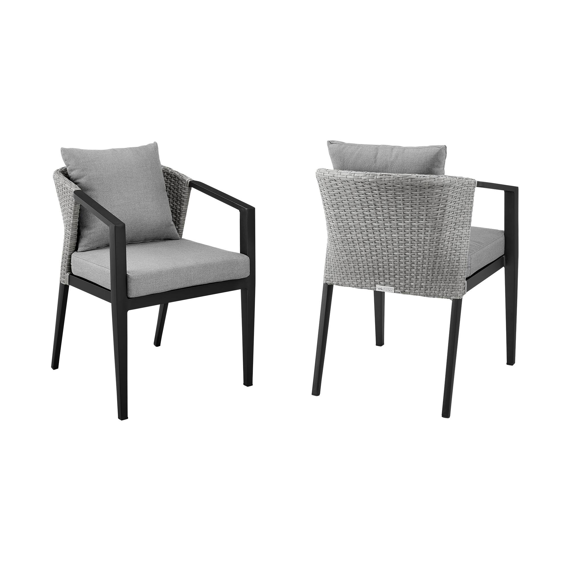 Armen Living - Palma Outdoor Patio Dining Chairs in Aluminum and Wicker with Gray Cushions - Set of 2 - Dark Gray
