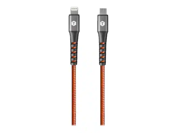 Front. ToughTested - ToughTested 2ft Braided USB-C to Lightning Cable | MFi Certified Short Travel Fast Charging Cord for iPhone iPad.