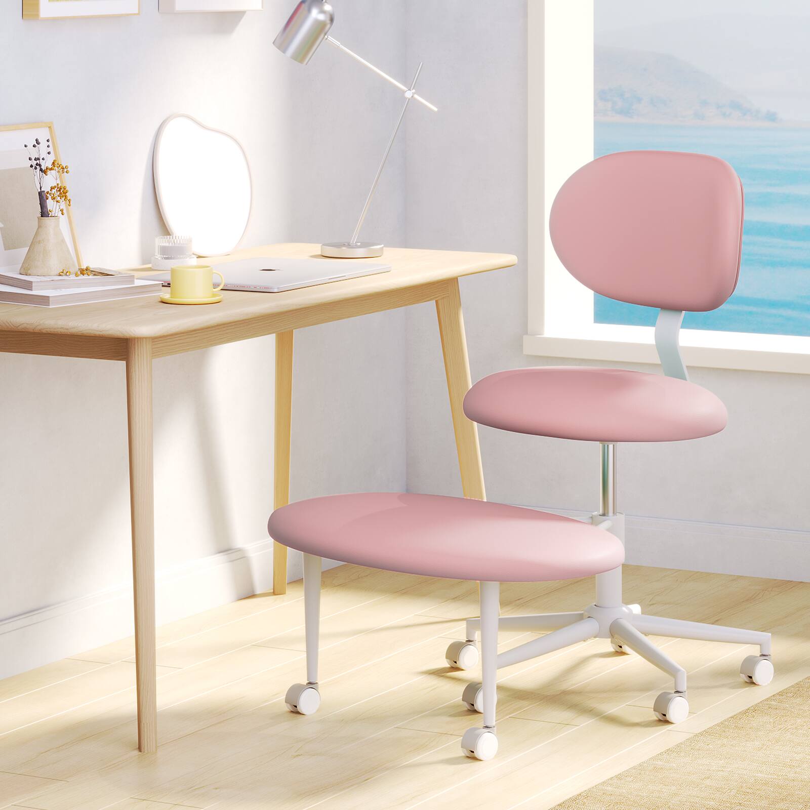 Left. Pinmoco - Pinmoco - Upholstered Office Chair Adjustable Height Ergonomic Office Chair with Lumbar Support and Wheels - Pink.