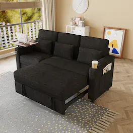 Anysun - 83" Chenille Fabric Foldable Sofa Bed with Electric Recliner, Adjustable Backrest, Table Board, Armrest Storage - Black