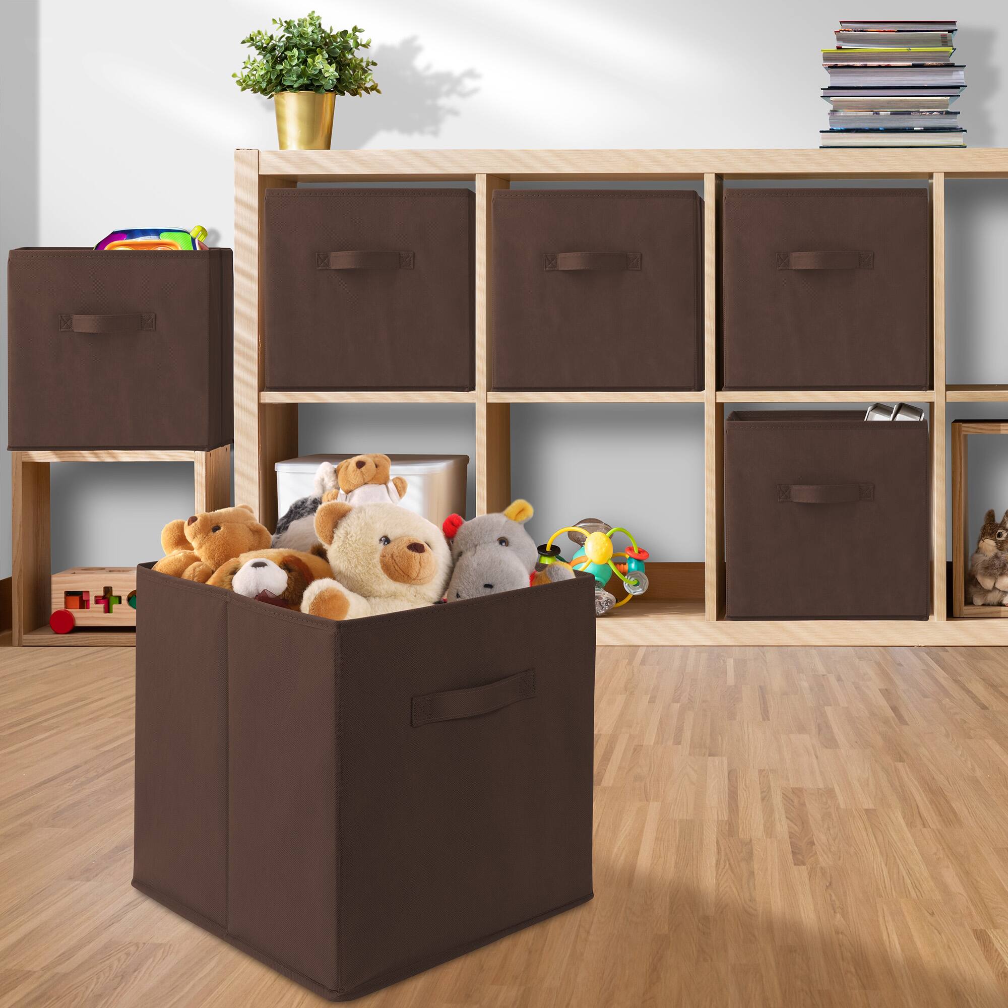 Alt View 4. Casafield - (Set of 12) Collapsible Fabric Cubes - Storage Bins - Brown.