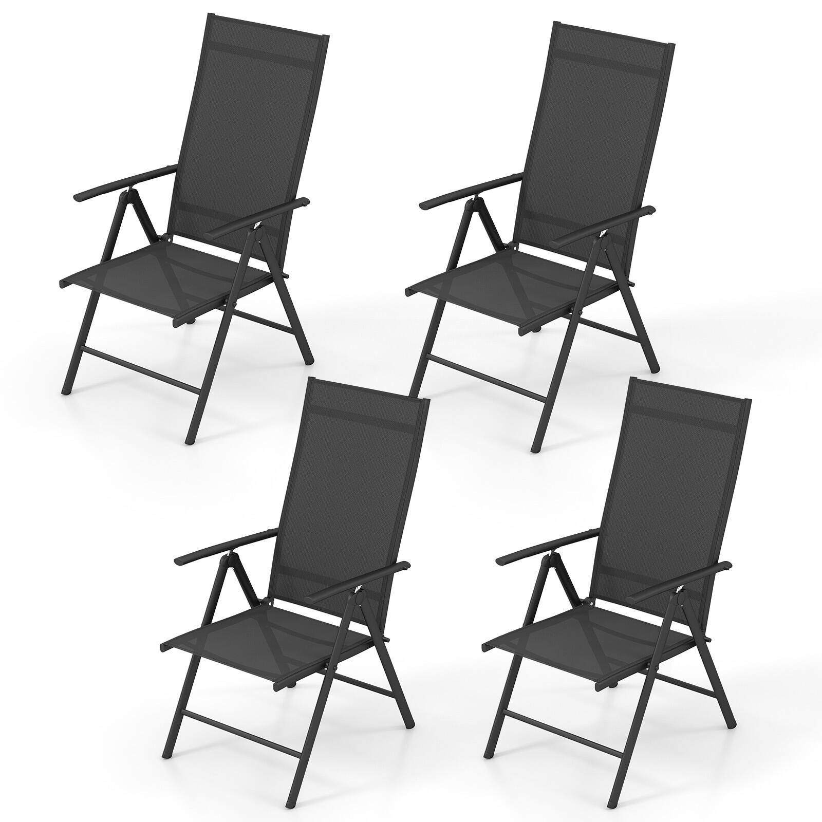 Gymax - 4PCS Patio Folding Dining Chair w/ 7-Level Adjustable High Backrest for Garden - Black