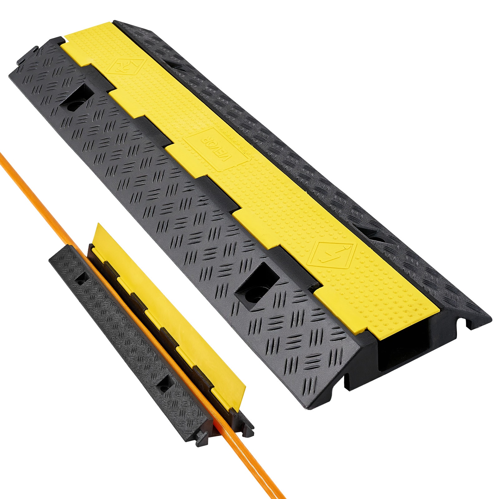 VEVOR - Cable Protector Ramp, 22,000 lbs/axle Capacity, 1 Channel Heavy Duty Rubber Cord Hose Wire Cover, 2.76 x 1.97 in Channel - Black + Yellow