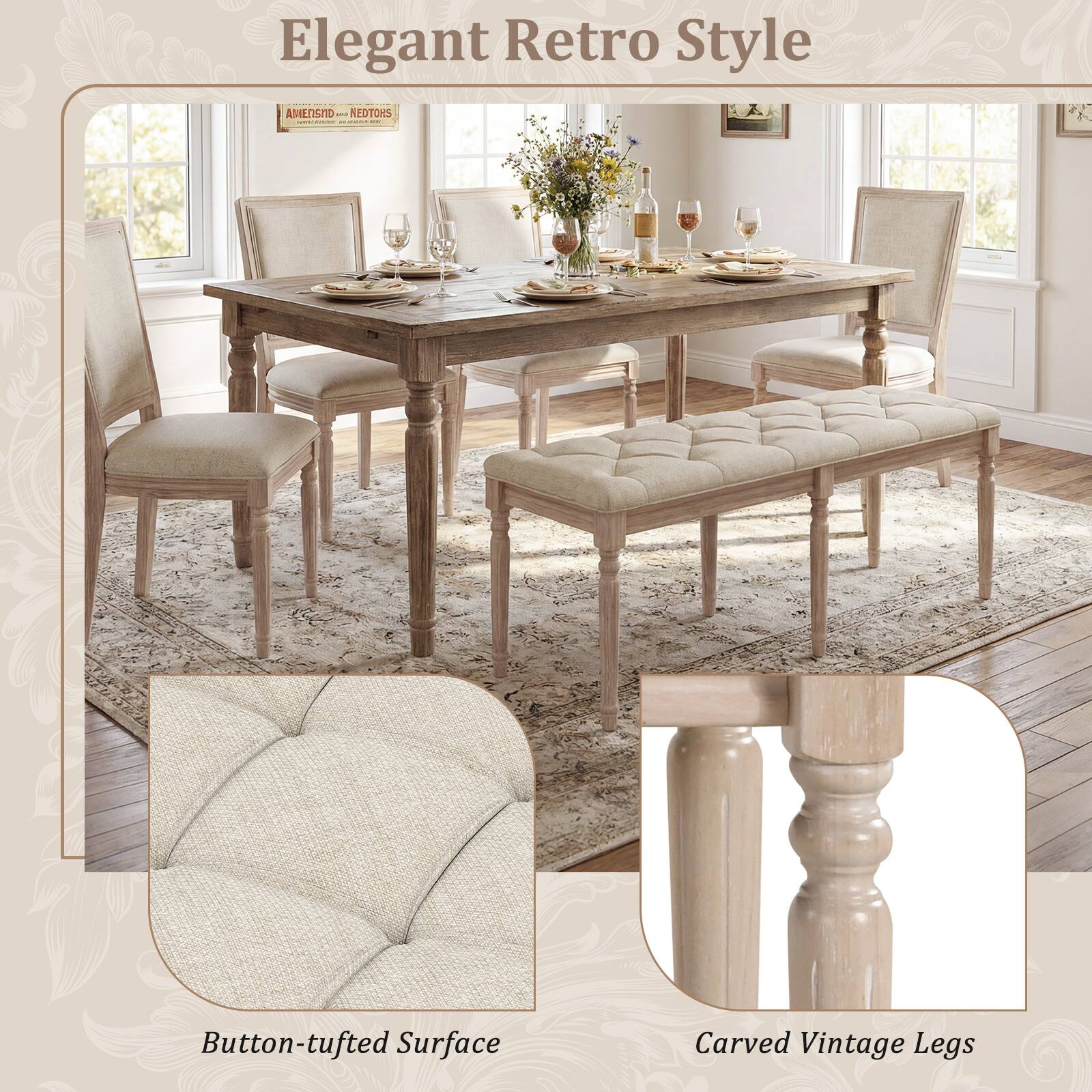 Elegant Retro Style

- Button-tufted Surface
- Carved Vintage Legs