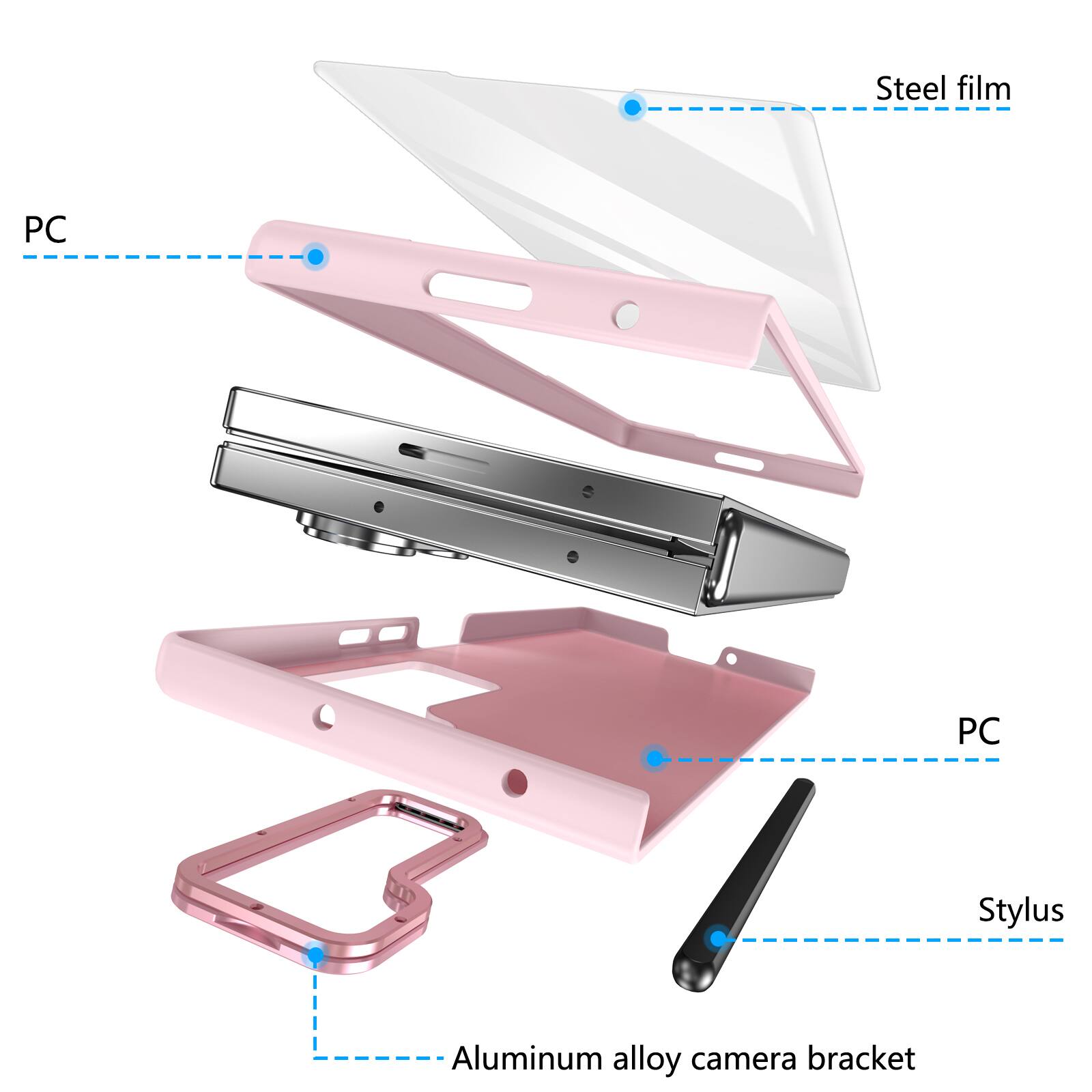 Steel film  
PC  
Stylus  
Aluminum alloy camera bracket