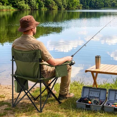 Alt View 10. Winado - 1PC Foldable Camping Chair with Cooler Bag, Cup Holder, Back Pockets Portable for Outdoor Camping Fishing Beach Chair - Green.