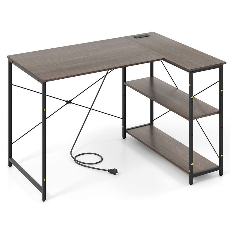 Back. WELLFOR - 48 inch L Shaped Desk with Storage Shelves & Power Outlet, Reversible  Computer Desk for Home Office,Gaming & Writing - Gray.
