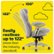 The image features a yellow office chair with a grey back, which is designed to recline up to 122 degrees. The chair is shown in a reclined position, indicating its ease of use and comfort. The text "Easily reclines up to 122 (more than the industry standard)" emphasizes the chair's unique feature and sets it apart from other office chairs.