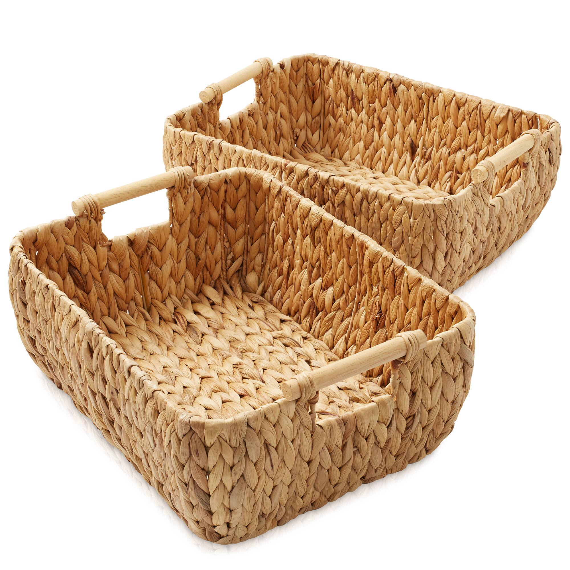 Alt View 1. Casafield - Hyacinth Seagrass Oval Storage Baskets with Wooden Handles - Woven Bins - Natural - Hyacinth.