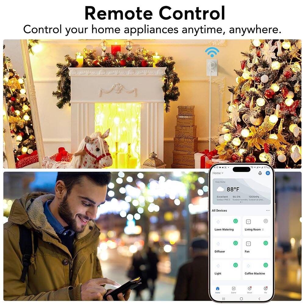 Remote Control  
Control your home appliances anytime, anywhere.

Home  
88°F  
Excellent  
66.0% Humidity  
100% Spa  
Outdoor Room  

All Devices  
Lawn Watering  
Living Room  
Diffuser  
Fan  
Light  
Coffee Machine