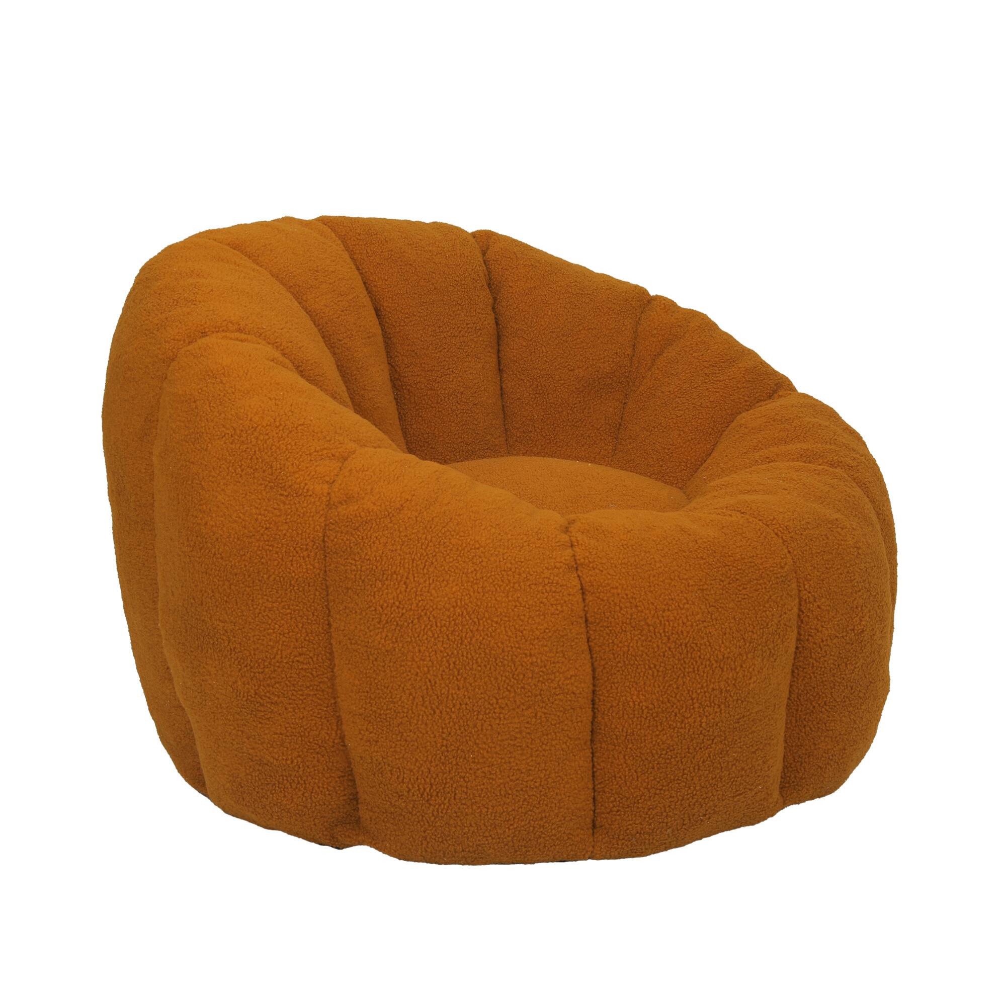 Front. GOODSILO - Plush Faux Fur Bean Bag Chair with Armrests and Ergonomic Backrest for Ultimate Relaxation in Living Spaces - Orange.