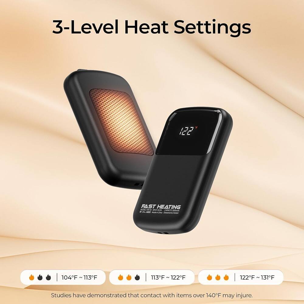3-Level Heat Settings

104°F ~ 113°F  
113°F ~ 122°F  
122°F ~ 131°F  

Studies have demonstrated that contact with items over 140°F may injure.