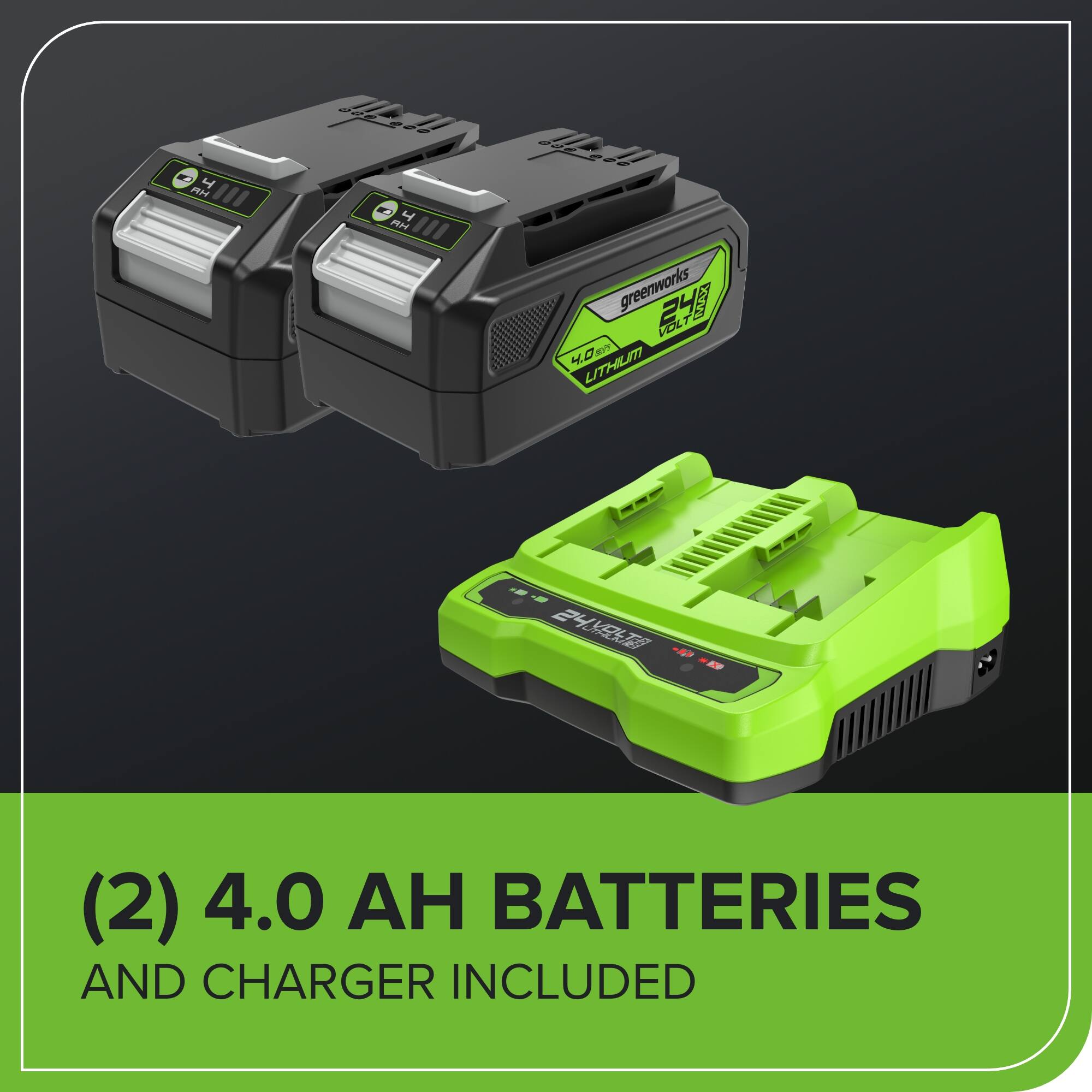 (2) 4.0 AH BATTERIES AND CHARGER INCLUDED