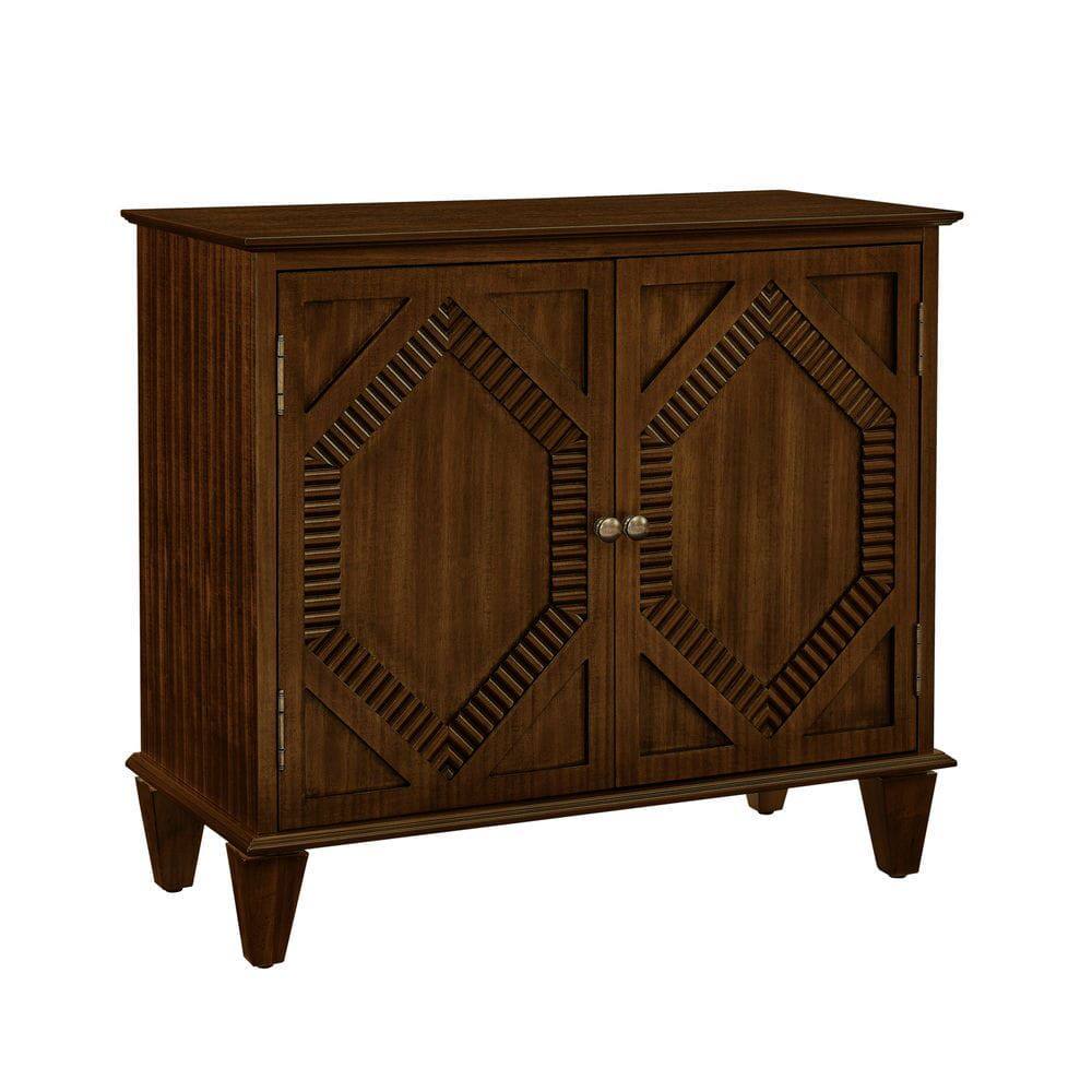 Alt View 2. Kadyn - 33.6" Retro Wooden Sideboard Buffet Cabinet with Storage, Symmetrical Geometric Accent Display Cabinets, Walnut - Brown.
