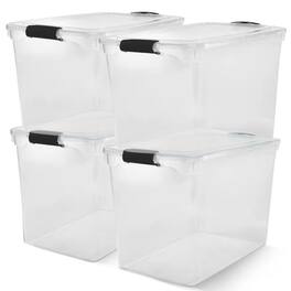 Homz - 112 Quart Latching Plastic Storage Container, Extra Large, (4 Pack) - Clear