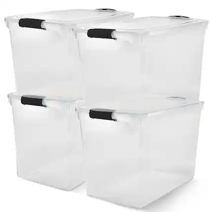 Front. Homz - HOMZ 112 Quart Latching Plastic Storage Container, Extra Large, Clear (4 Pack) - Clear.
